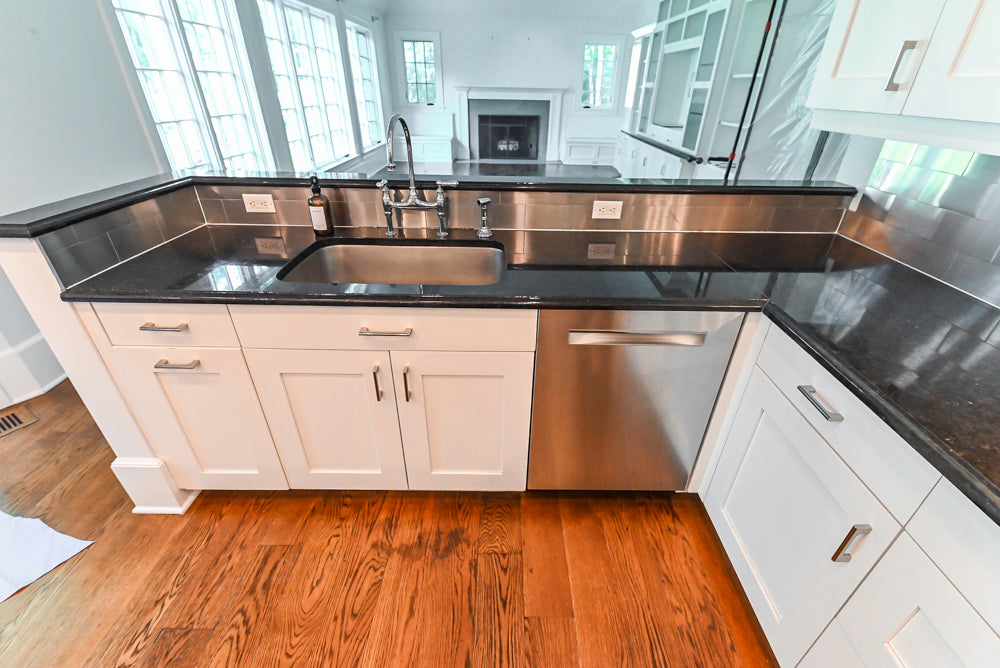 Rutt Transitional White Kitchen with Island, Wet Bar, Granite Countertops & Appliances