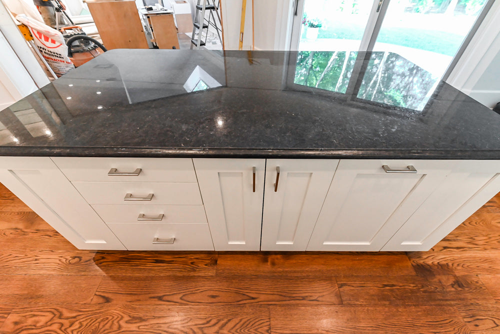 Rutt Transitional White Kitchen with Island, Wet Bar, Granite Countertops & Appliances