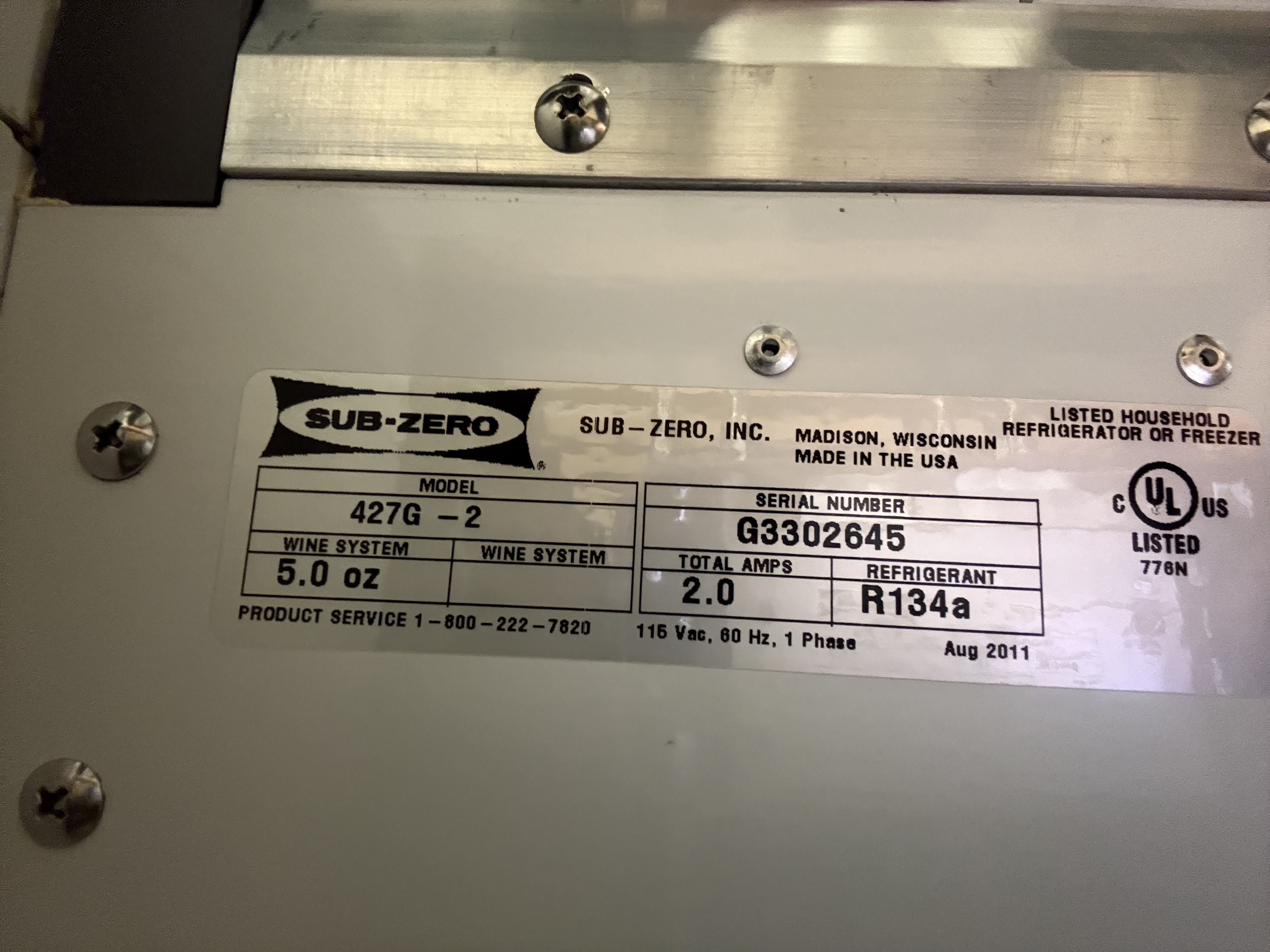 Sub-Zero 427G 27" White Paneled Dual Zone Tall Wine Cooler, Right Hinged, Panel Ready, 2011