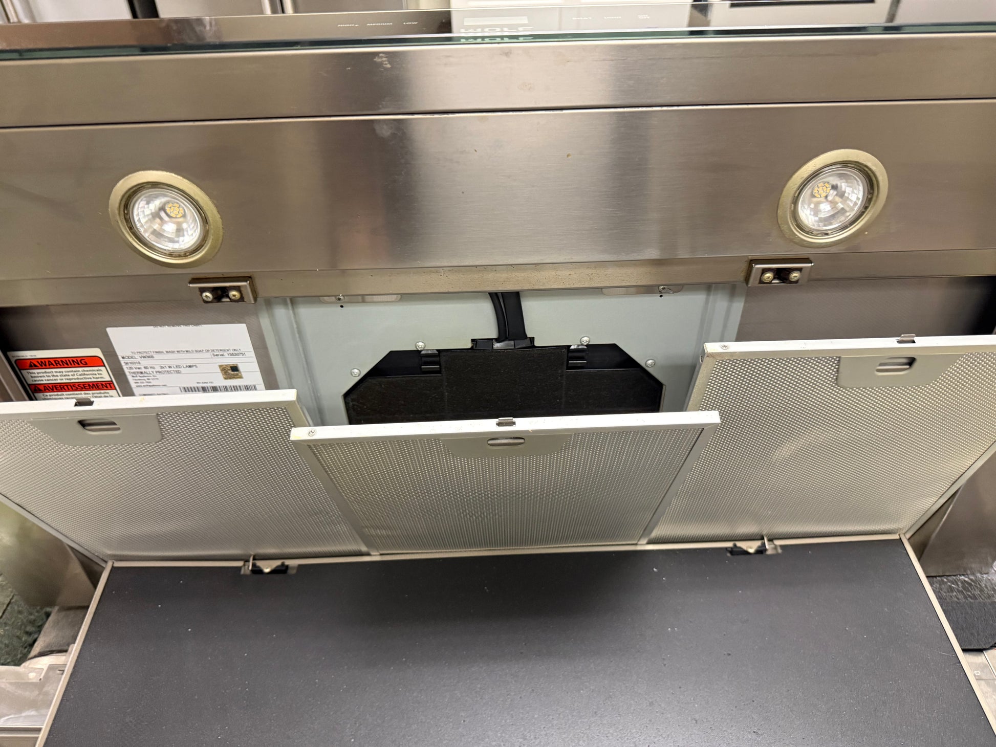 Wolf VW36B 36" Stainless Steel Wall Mount Chimney Range Hood, Pre-Owned