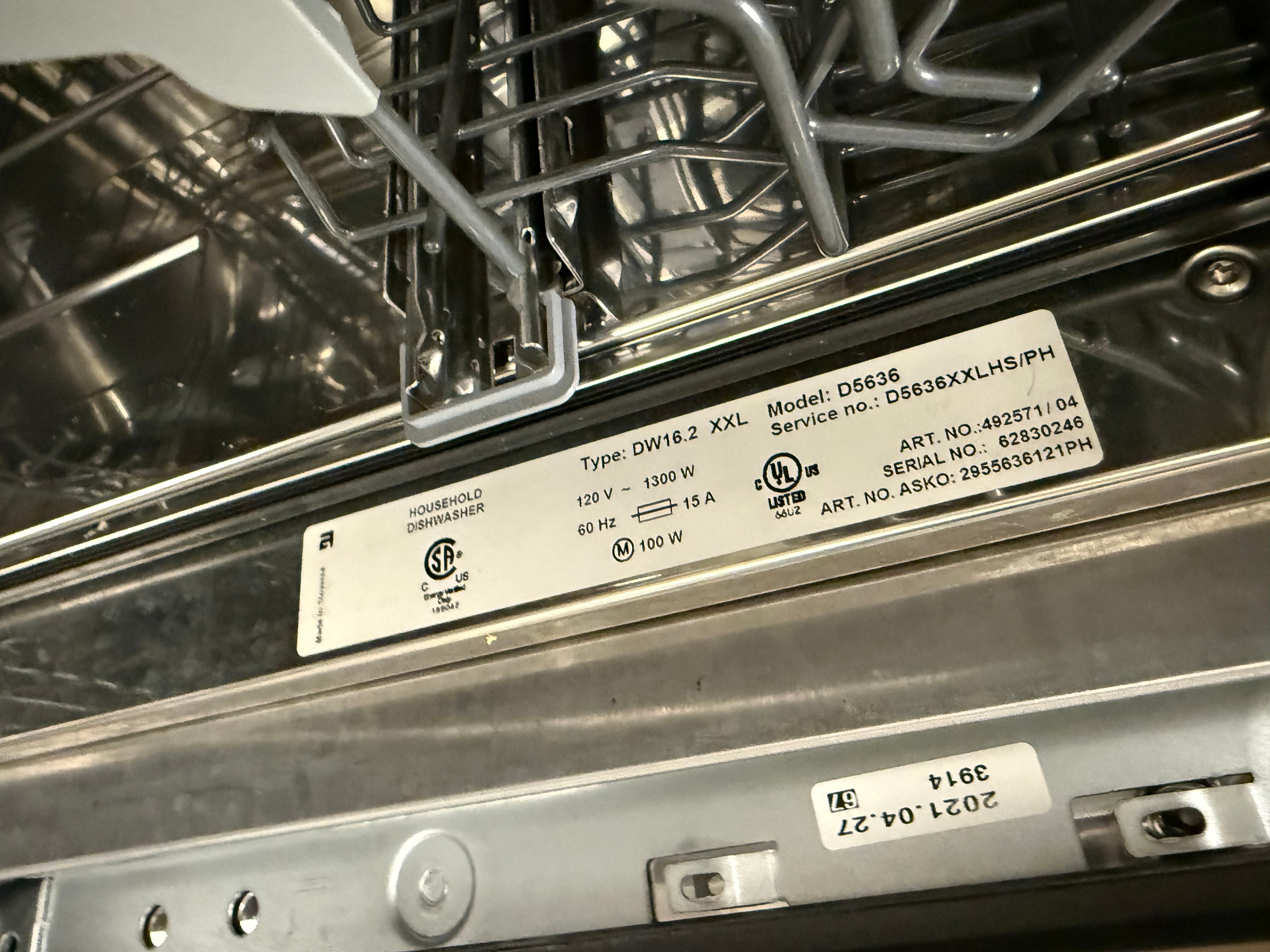 Asko XXL Series D5636XXLHS/PH 24" Stainless Steel Dishwasher