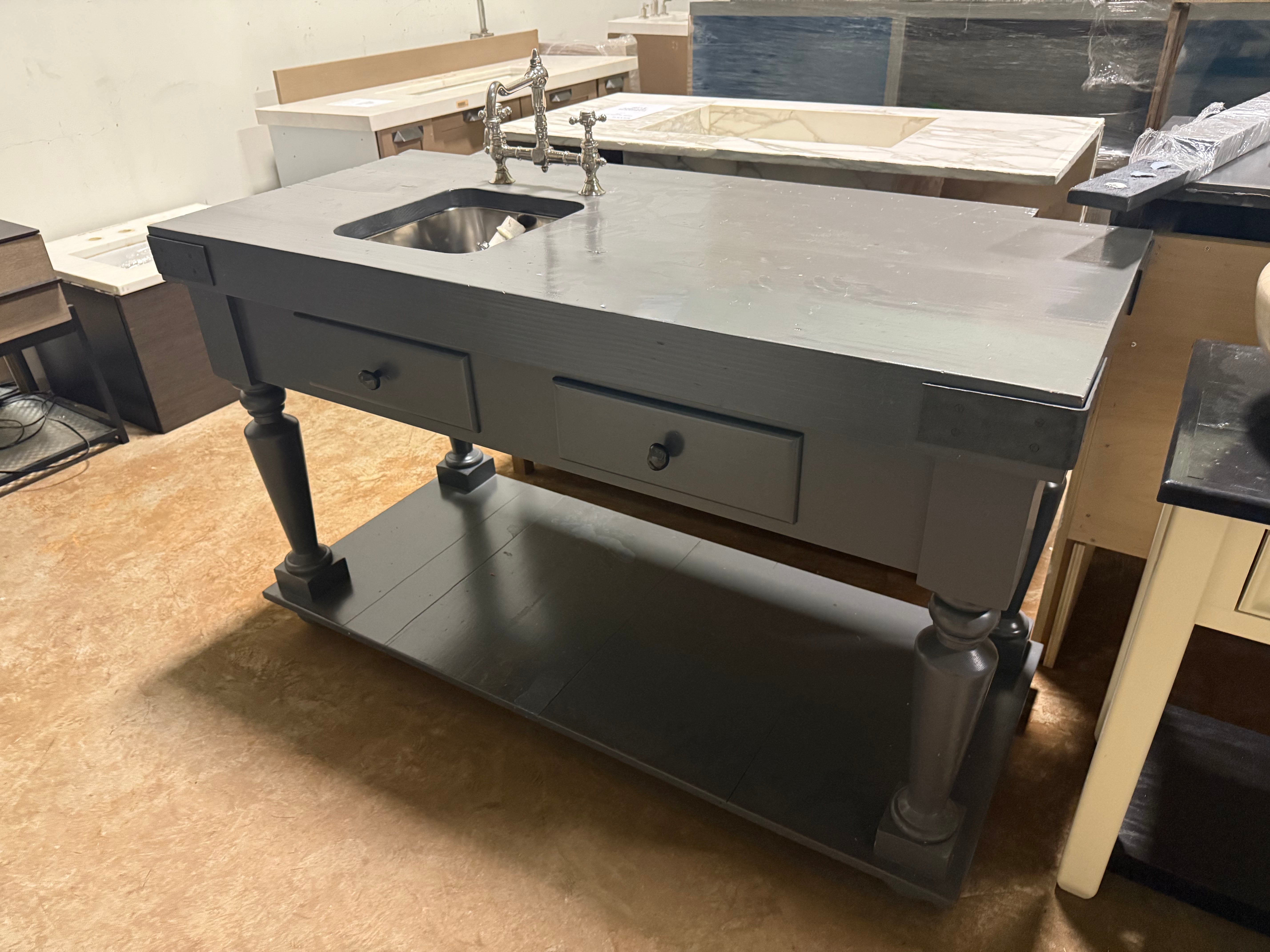 Traditional 56 1/2" Grey Single Vanity with Wood Top, Sink and Waterworks Faucet