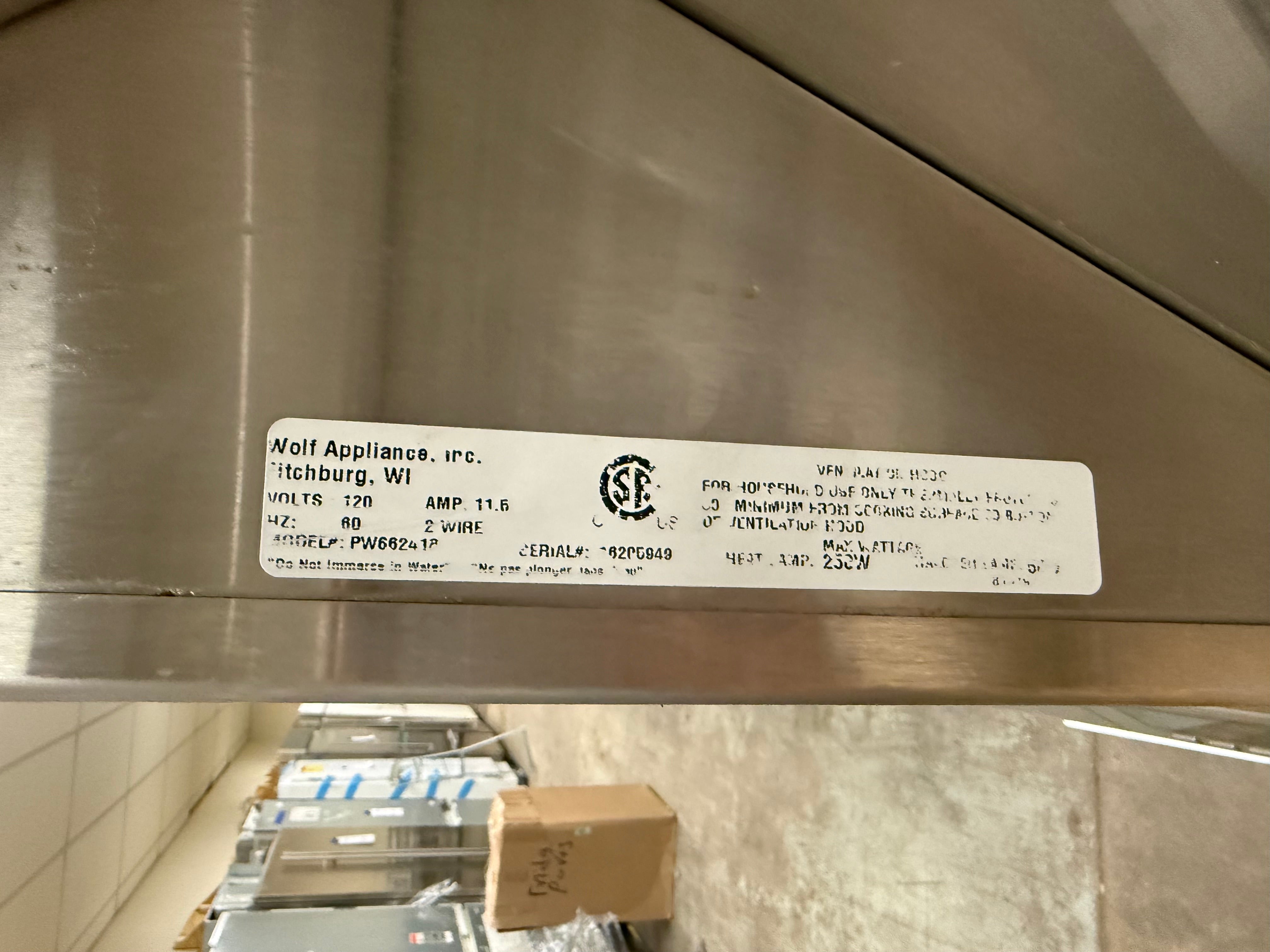 Wolf PW662418 66" Stainless Steel Wall Mount Canopy Hood