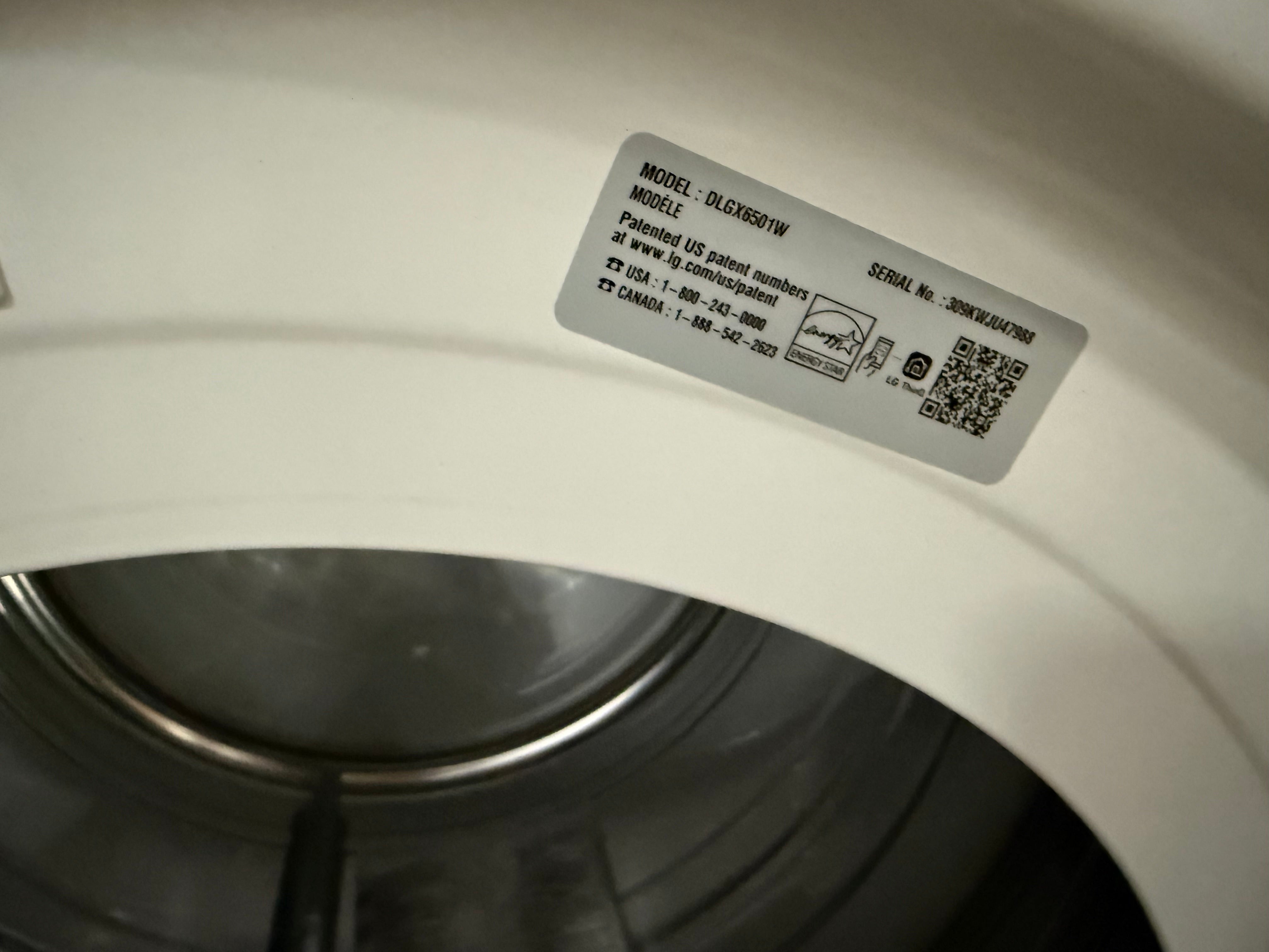LG DLGX6501W 27" White Smart Front Load Gas Dryer