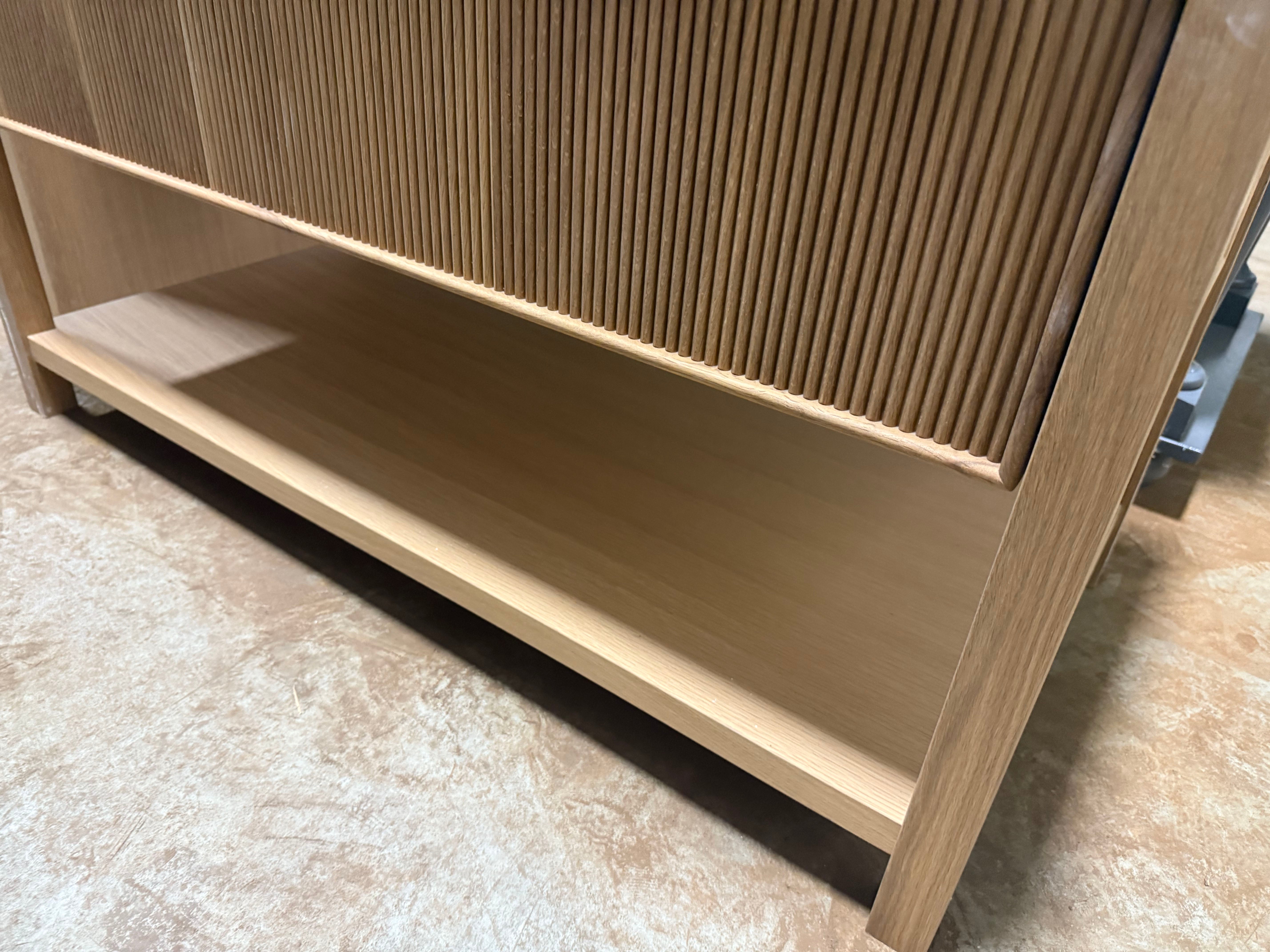 Modern 47" Natural Wood Toned & Fluted Single Vanity with White Marble Integrated Sink Top