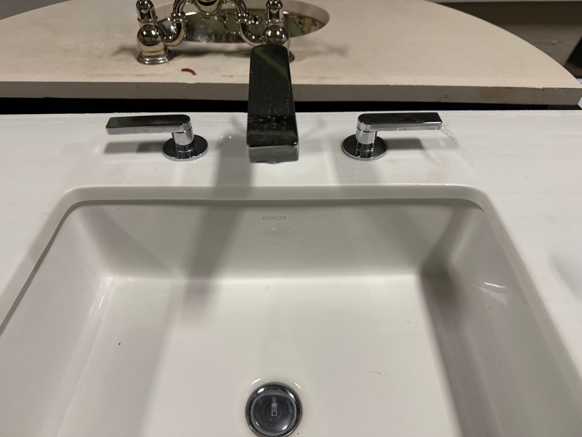 Modern Grey 35" Single Vanity With White Top, Kohler Sink and Polished Chrome Three-Piece Faucet