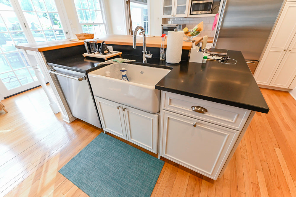 Omega Traditional White Kitchen with Island, Butcher Block Counters and Appliances
