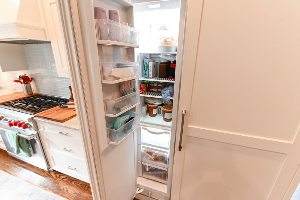 Custom Transitional White Kitchen with Island, Marble Countertop and Sub-Zero & Wolf Appliances
