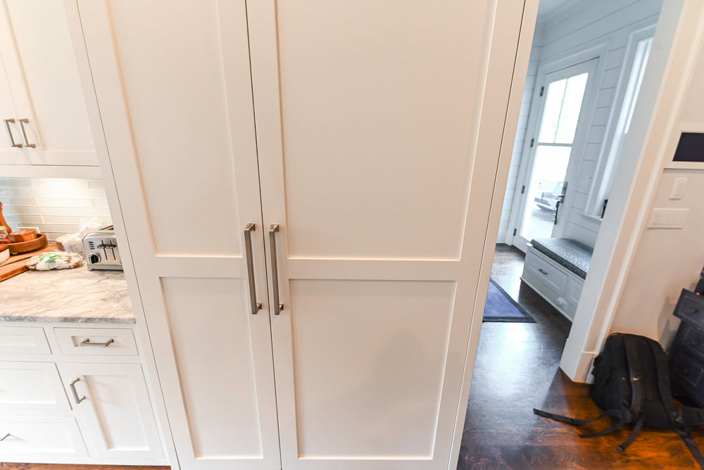 Custom Transitional White Kitchen with Island, Marble Countertop and Sub-Zero & Wolf Appliances