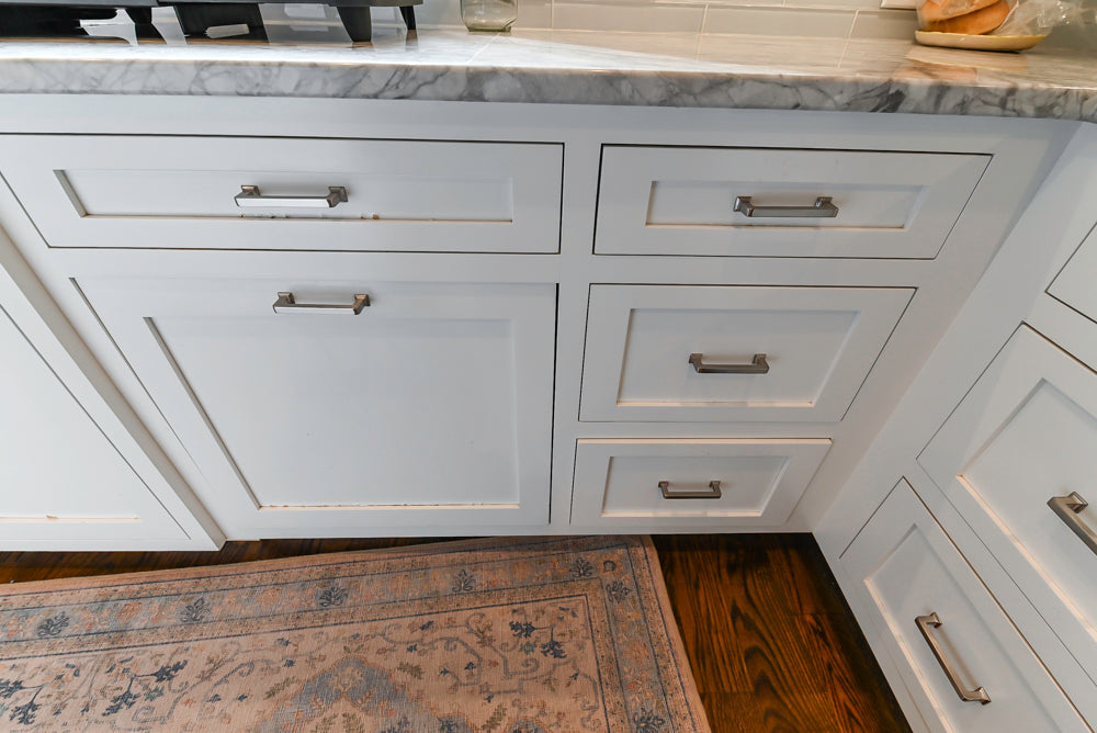 Custom Transitional White Kitchen with Island, Marble Countertop and Sub-Zero & Wolf Appliances