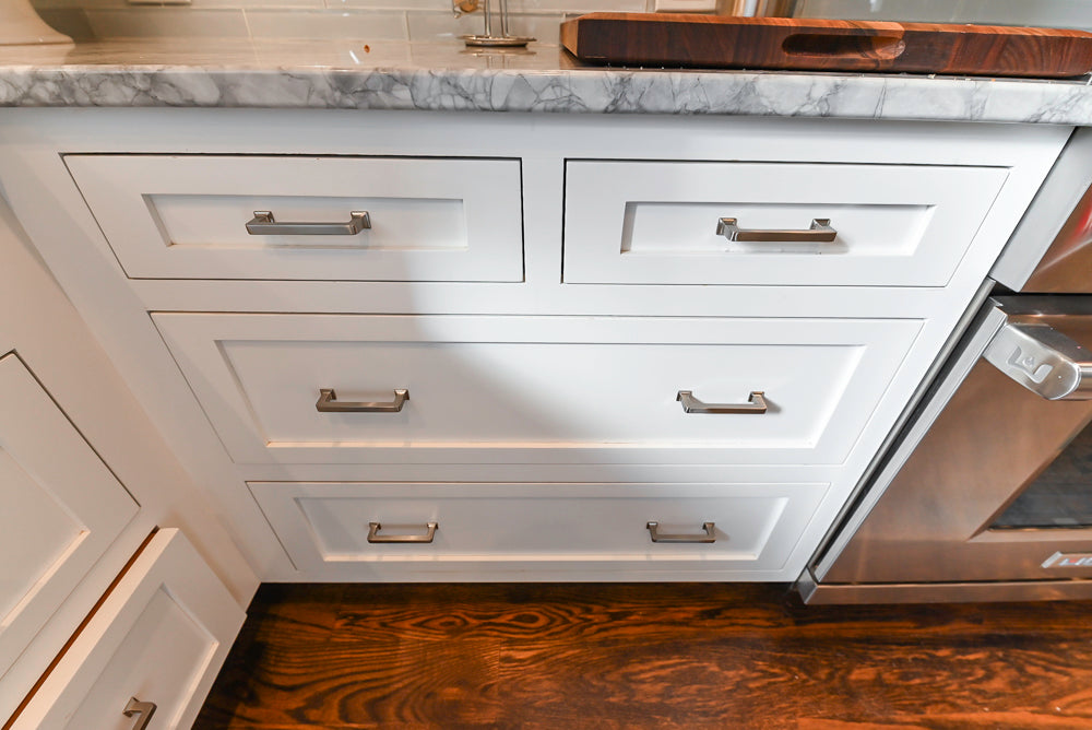 Custom Transitional White Kitchen with Island, Marble Countertop and Sub-Zero & Wolf Appliances
