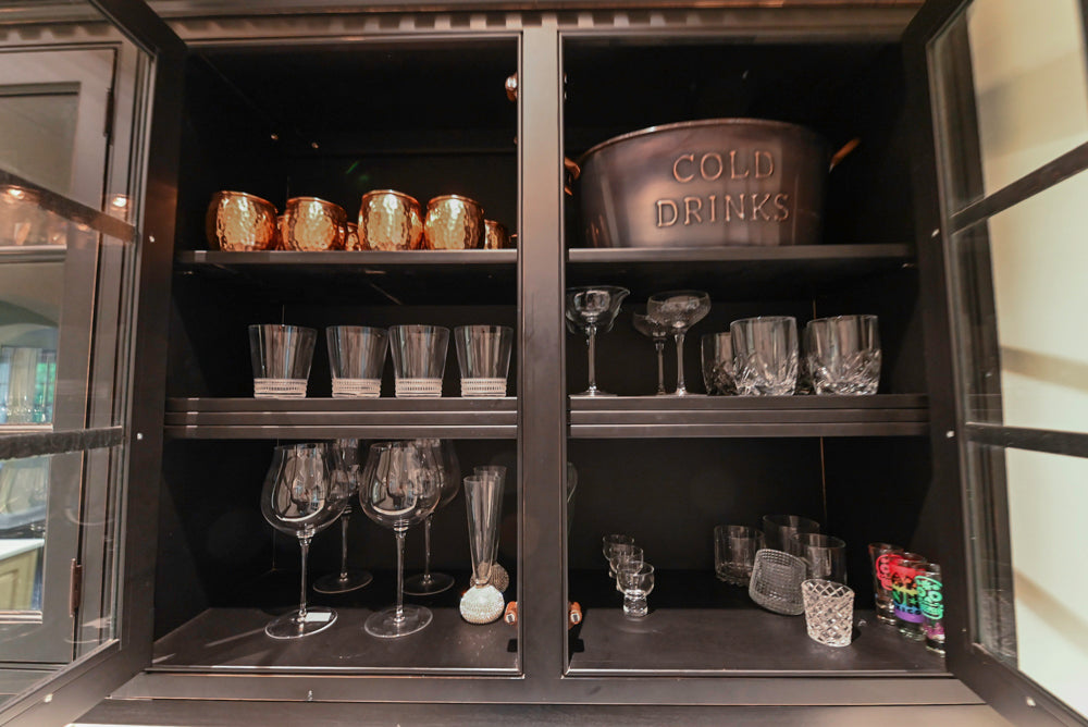Custom Traditional Black Butler's Pantry with Marble Countertops