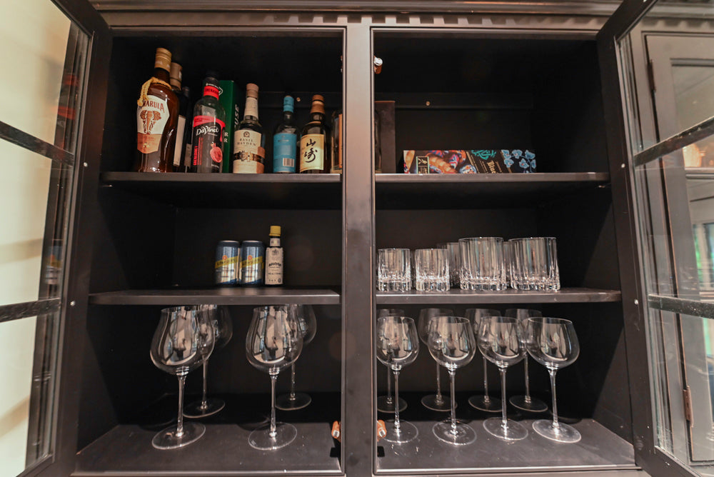 Custom Traditional Black Butler's Pantry with Marble Countertops
