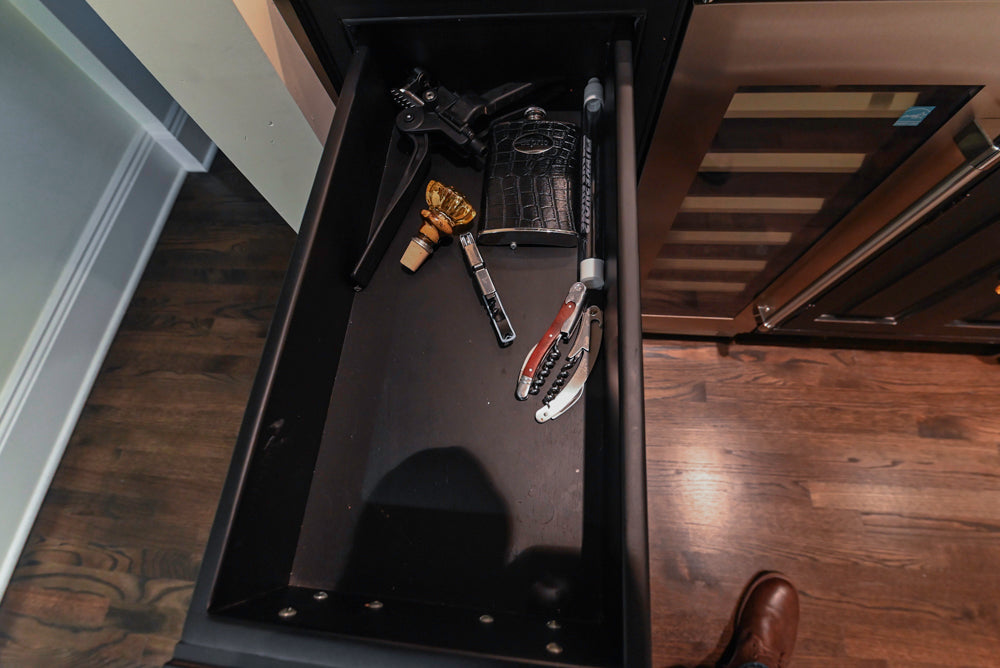 Custom Traditional Black Butler's Pantry with Marble Countertops