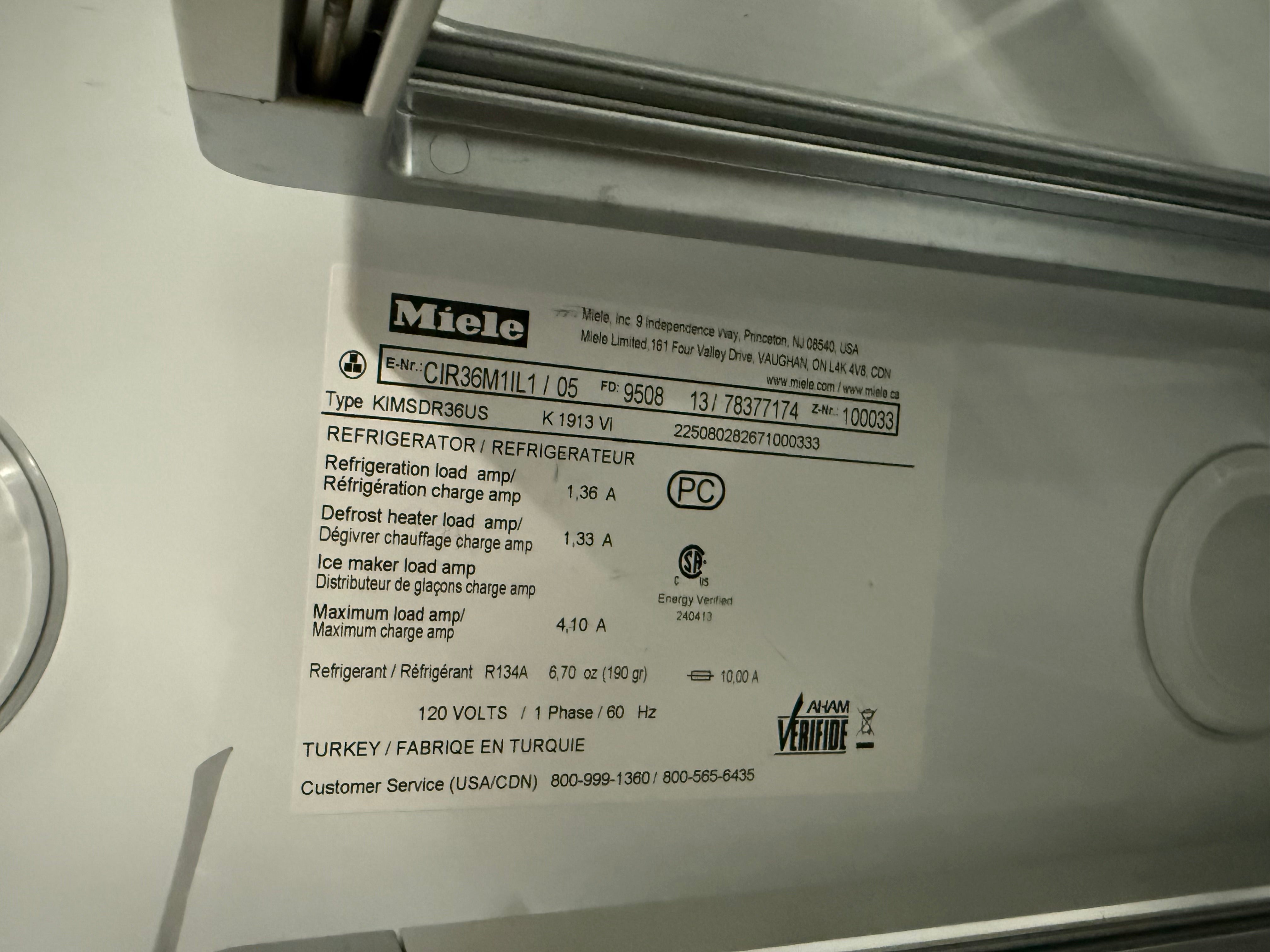 Miele K 1913 Vi 36" Panel Ready All Refrigerator Column