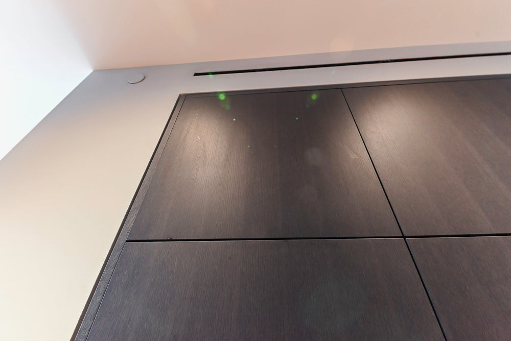 Custom Modern Wood Veneer Kitchen with White Marble Countertops and Wolf & Miele Appliances