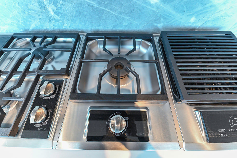 Custom Modern Wood Veneer Kitchen with White Marble Countertops and Wolf & Miele Appliances