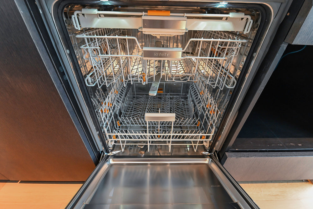 Custom Modern Wood Veneer Kitchen with White Marble Countertops and Wolf & Miele Appliances