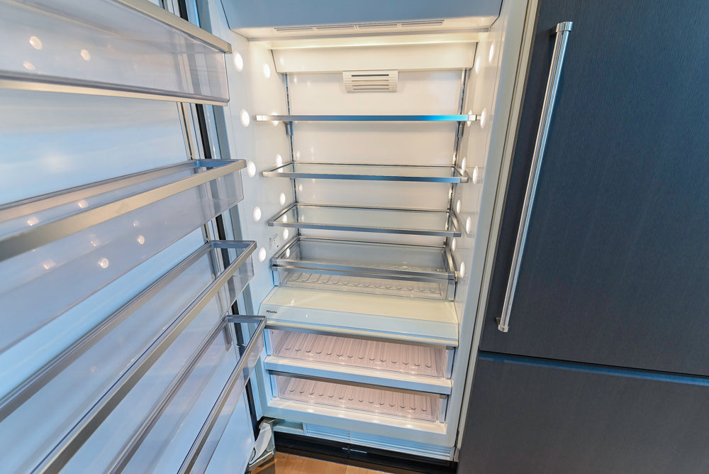 Custom Modern Wood Veneer Kitchen with White Marble Countertops and Wolf & Miele Appliances