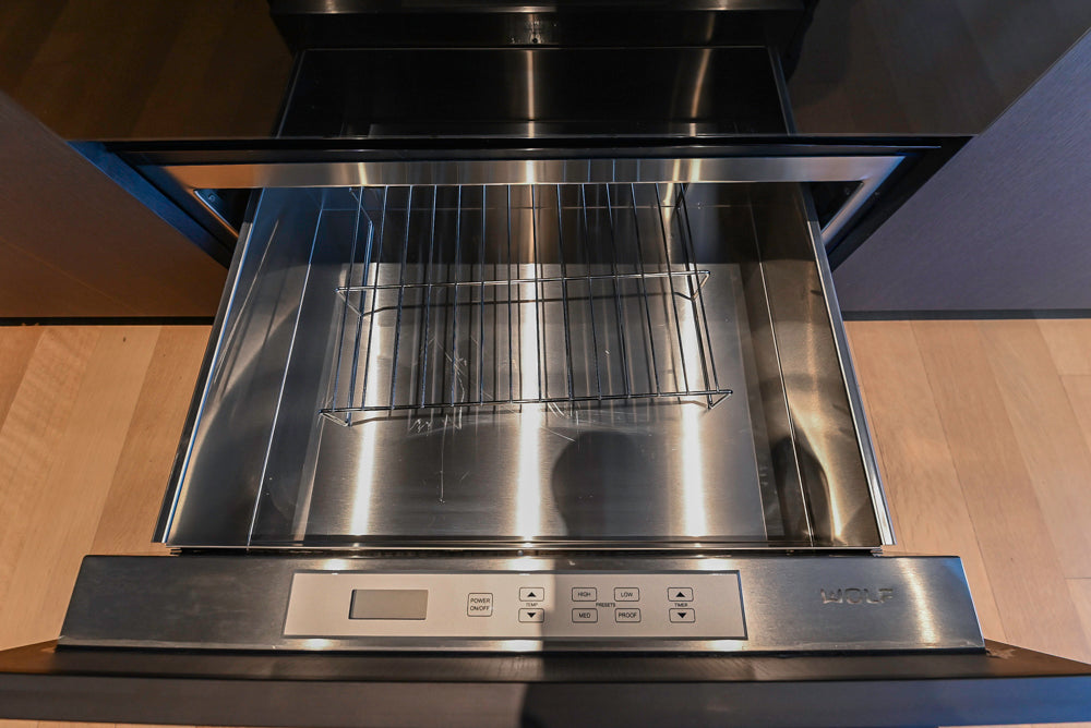 Custom Modern Wood Veneer Kitchen with White Marble Countertops and Wolf & Miele Appliances