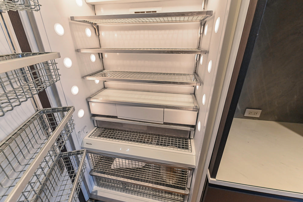 Custom Modern Wood Veneer Kitchen with White Marble Countertops and Wolf & Miele Appliances