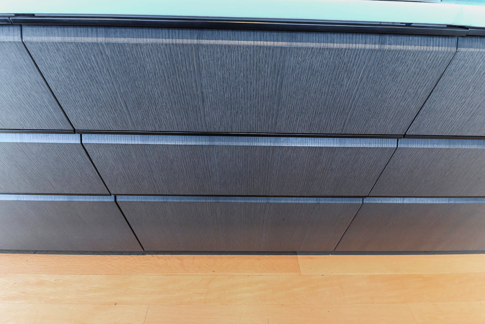 Custom Modern Wood Veneer Kitchen with White Marble Countertops and Wolf & Miele Appliances