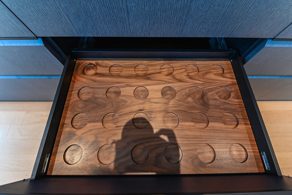 Custom Modern Wood Veneer Kitchen with White Marble Countertops and Wolf & Miele Appliances