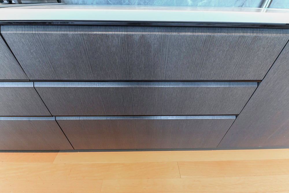 Custom Modern Wood Veneer Kitchen with White Marble Countertops and Wolf & Miele Appliances