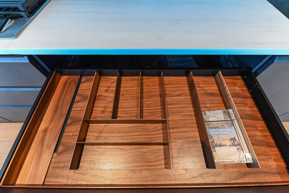 Custom Modern Wood Veneer Kitchen with White Marble Countertops and Wolf & Miele Appliances