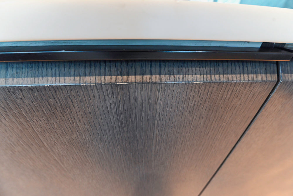 Custom Modern Wood Veneer Kitchen with White Marble Countertops and Wolf & Miele Appliances