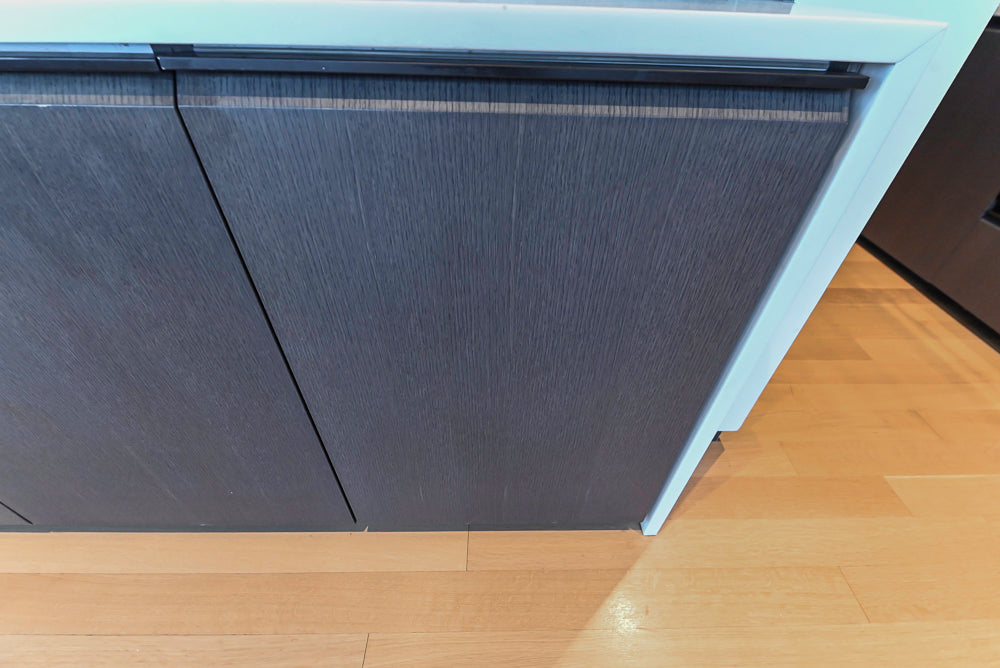 Custom Modern Wood Veneer Kitchen with White Marble Countertops and Wolf & Miele Appliances