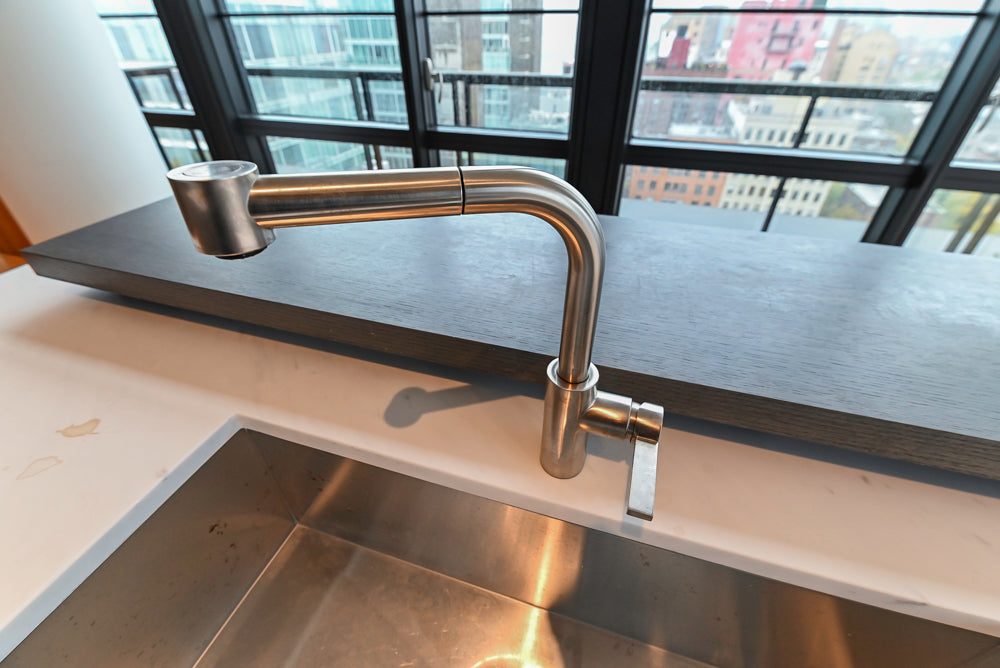 Custom Modern Wood Veneer Kitchen with White Marble Countertops and Wolf & Miele Appliances