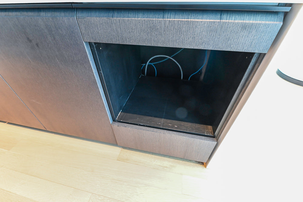 Custom Modern Wood Veneer Kitchen with White Marble Countertops and Wolf & Miele Appliances