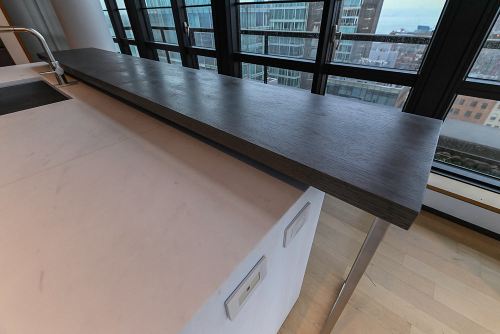 Custom Modern Wood Veneer Kitchen with White Marble Countertops and Wolf & Miele Appliances