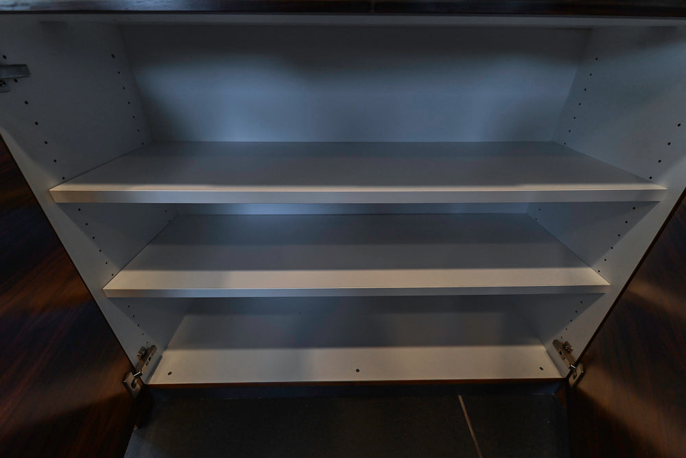 Custom Modern Tigerwood Kitchen with Marble Countertops and Gaggenau Appliances