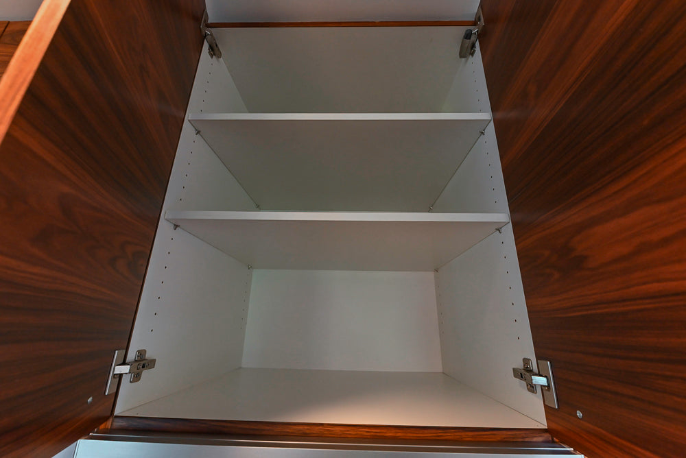 Custom Modern Tigerwood Kitchen with Marble Countertops and Gaggenau Appliances