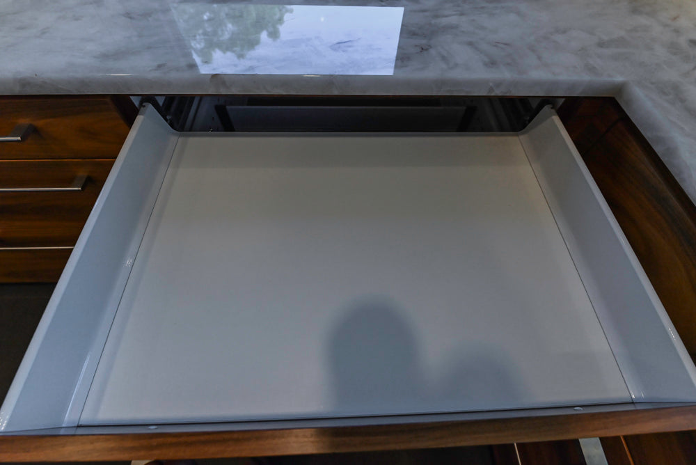 Custom Modern Tigerwood Kitchen with Marble Countertops and Gaggenau Appliances