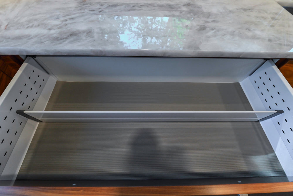 Custom Modern Tigerwood Kitchen with Marble Countertops and Gaggenau Appliances