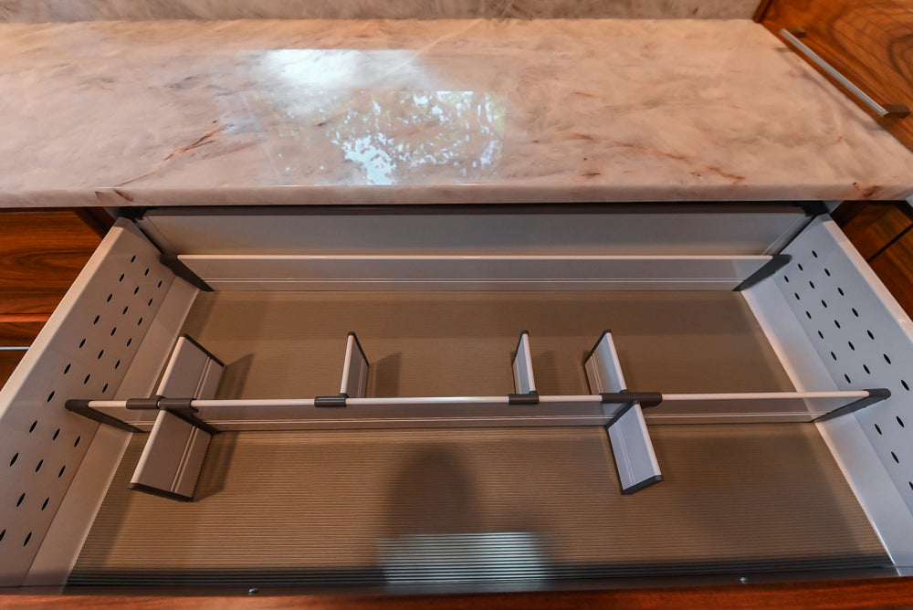 Custom Modern Tigerwood Kitchen with Marble Countertops and Gaggenau Appliances