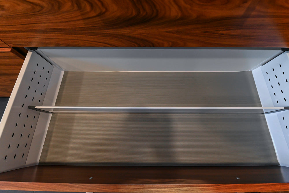 Custom Modern Tigerwood Kitchen with Marble Countertops and Gaggenau Appliances