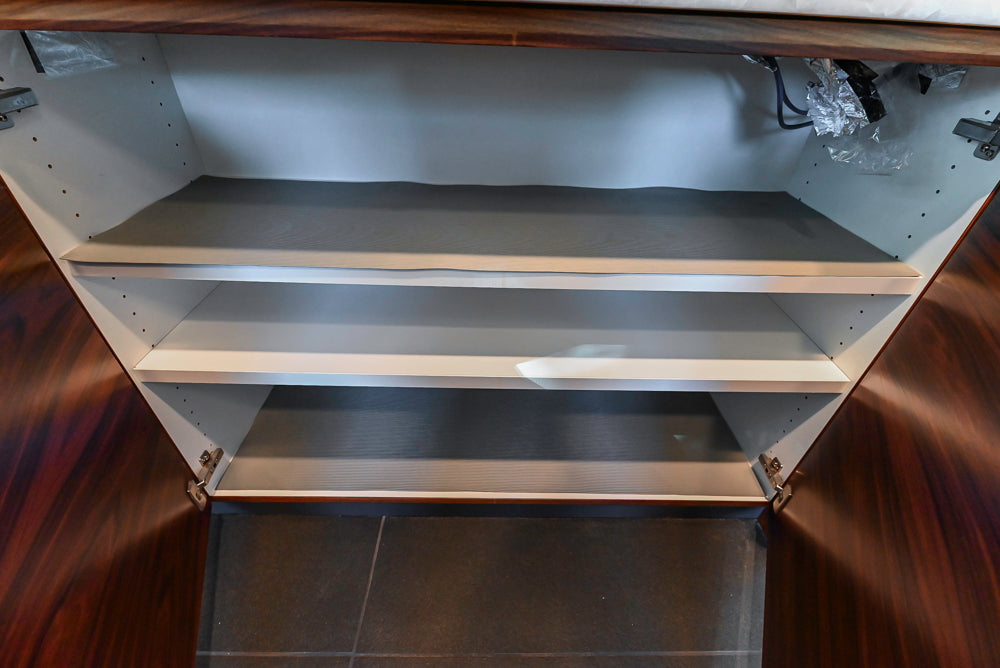 Custom Modern Tigerwood Kitchen with Marble Countertops and Gaggenau Appliances