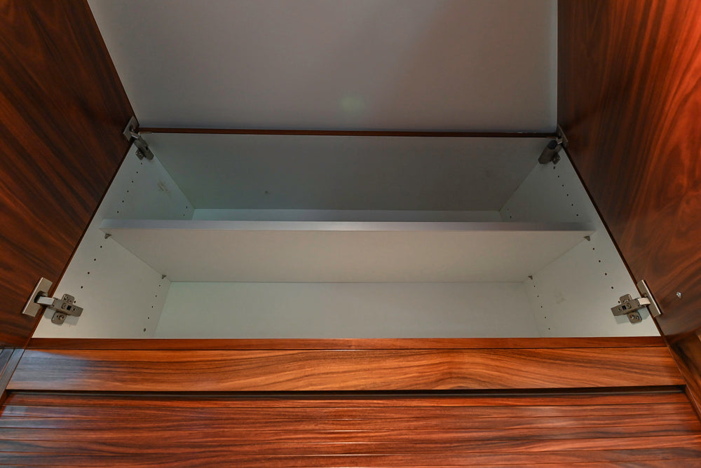 Custom Modern Tigerwood Kitchen with Marble Countertops and Gaggenau Appliances