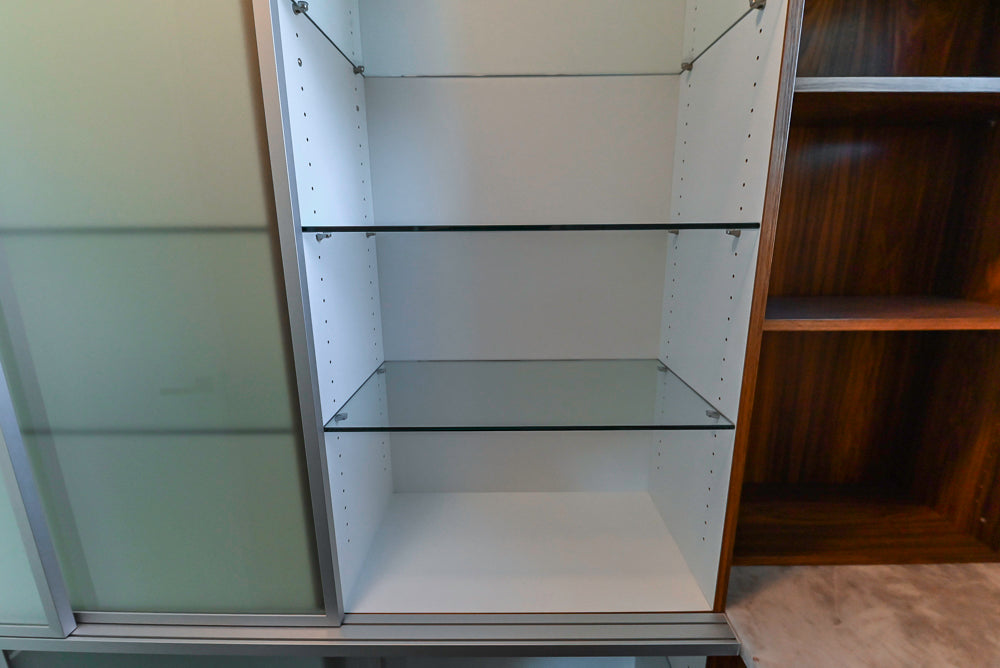 Custom Modern Tigerwood & Glass Paned Butler's Pantry with Marble Countertops