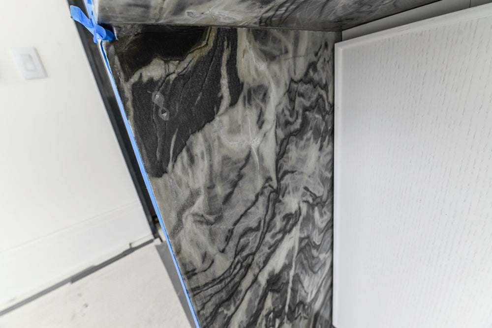 Custom Transitional White Kitchen with Island and Quartzite Countertops 