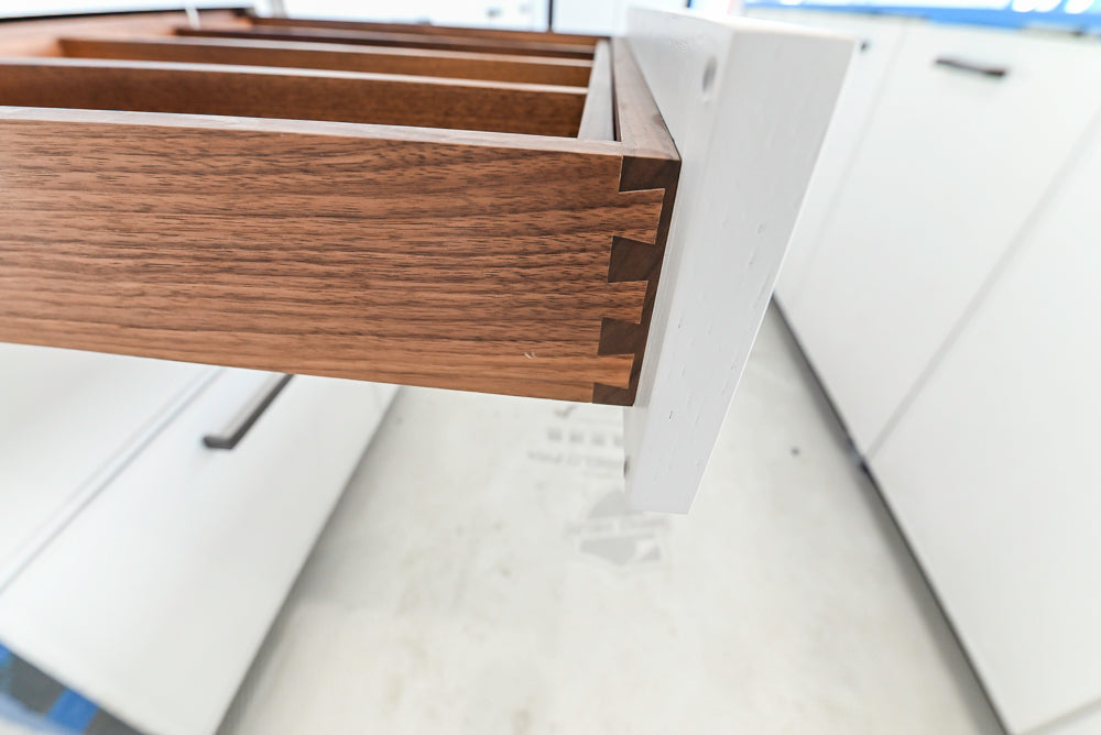 Custom Transitional White Kitchen with Island and Quartzite Countertops