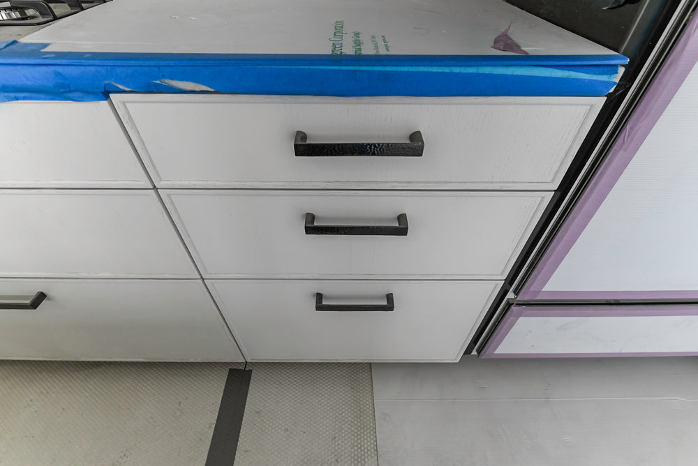 Custom Transitional White Kitchen with Island and Quartzite Countertops