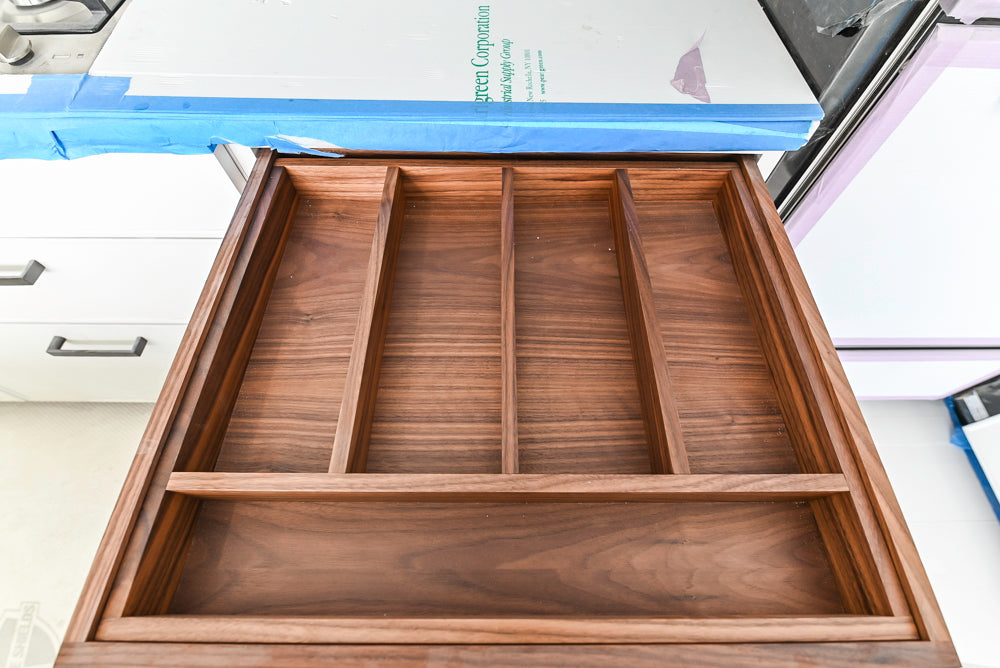 Custom Transitional White Kitchen with Island and Quartzite Countertops