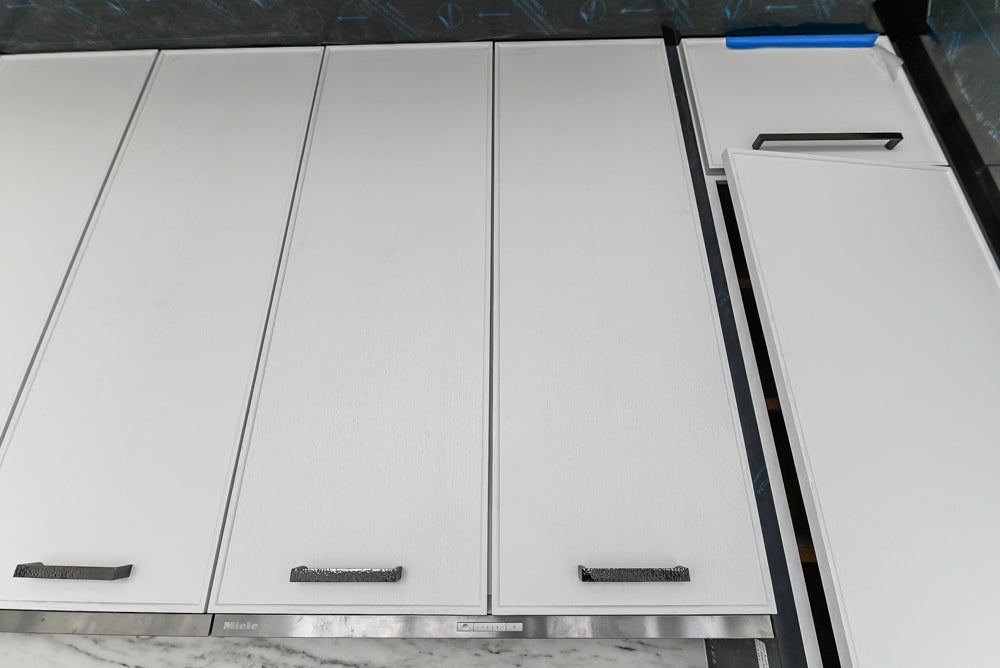 Custom Transitional White Kitchen with Island and Quartzite Countertops