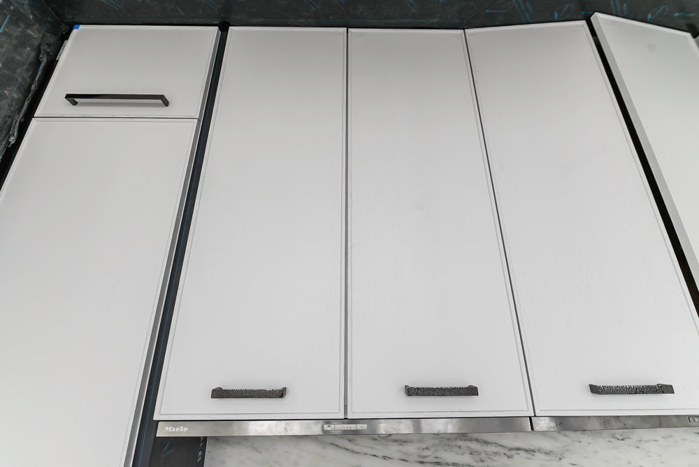 Custom Transitional White Kitchen with Island and Quartzite Countertops