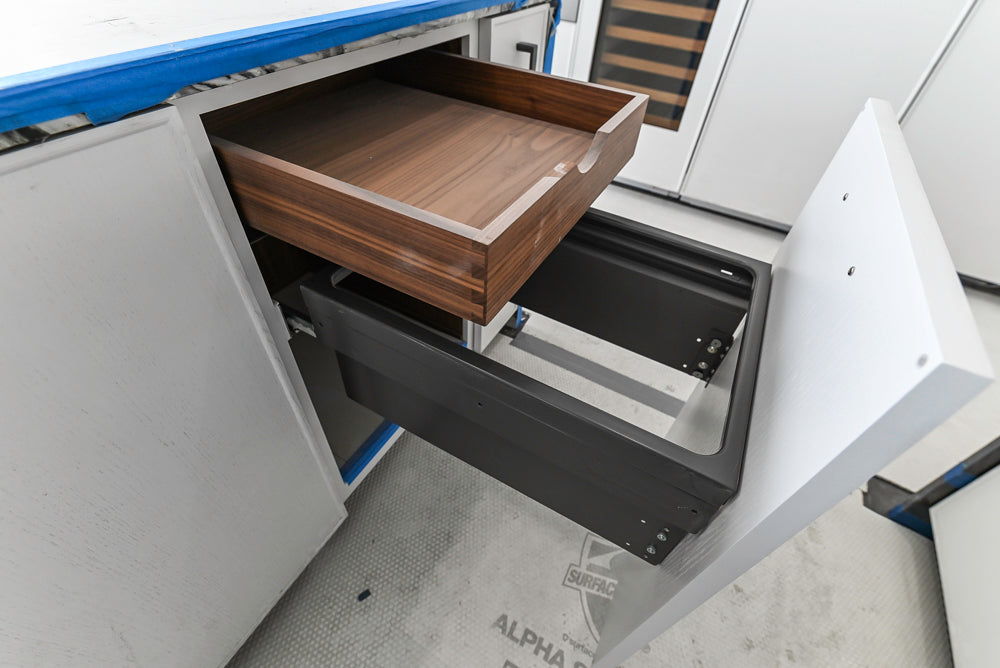 Custom Transitional White Kitchen with Island and Quartzite Countertops